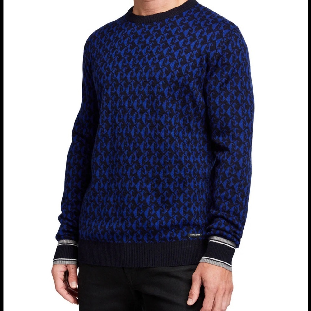 Scotch & Soda Men's Medium Black and Blue Crewneck Sweater